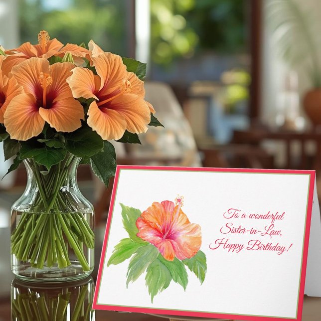 Sister-in-Law Watercolor Hibiscus Happy Birthday  Card (Creator Uploaded)