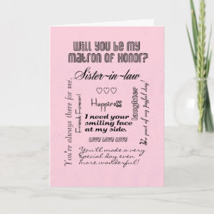 Sister-in-Law, Will You Be Matron of Honor, Pink, Invitation