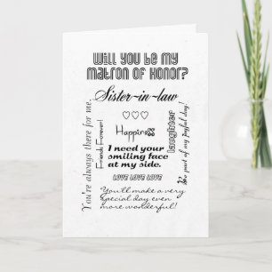 Sister-in-Law,Will You Be Matron of Honor, White Invitation