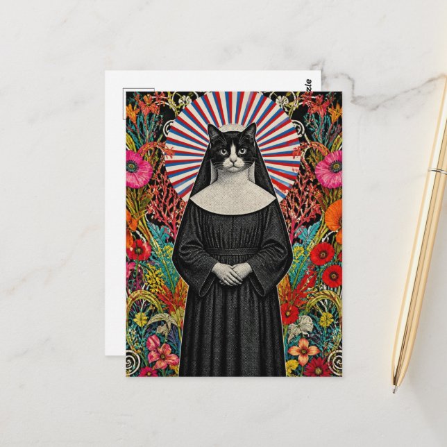 Sister Kitty the Cat Nun Postcard (Front/Back In Situ)
