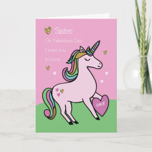 Sister Magical Unicorn Valentines Day Card