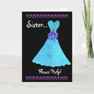 SISTER Maid of Honor  Invitation AQUA Gown
