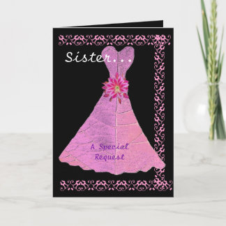 SISTER Maid of Honor Pink Gown Lace Trim Invitation