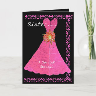 SISTER Maid of Honor PINK Gown Lace Trim Invitation