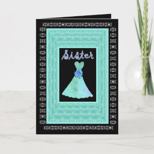 SISTER Maid of Honor TURQUOISE Dress Petal Trim Invitation