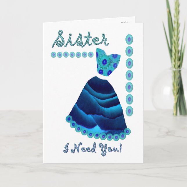 SISTER - Maid of Honor with Blue Velvet Dress Invitation (Front)