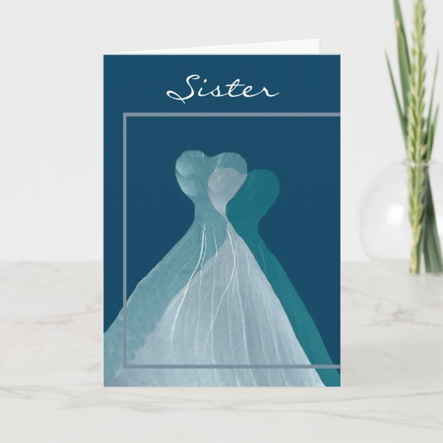SISTER - Maid of Honour TEAL GREEN Flowing Dresses Invitation (Front)