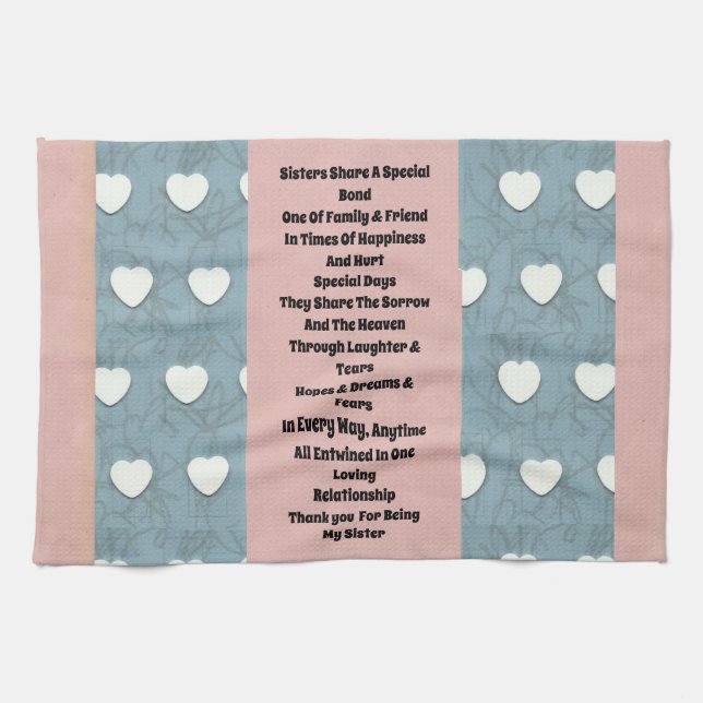 Sister Marshmallow Hearts Kitchen Towel (Horizontal)