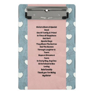 Sister Marshmallow Hearts Mini Clipboard