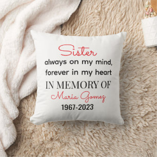 Sister Memorial Heart Plaque – Always on My Mind Throw Pillow