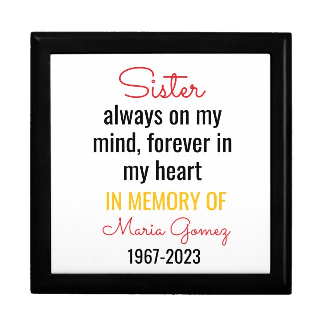 Sister Memorial Shirt – Always on My Mind Heart Gift Box (Front)