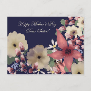 Sister Mother's Day Flowers on Navy Blue Holiday Postcard