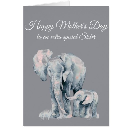 Sister Mother's Day Love Elephants Cards (Front)