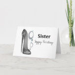 Sister Name Personalize Birthday Greeting Card<br><div class="desc">with Stiletto and Bling art design,  personalize with name or relationship</div>