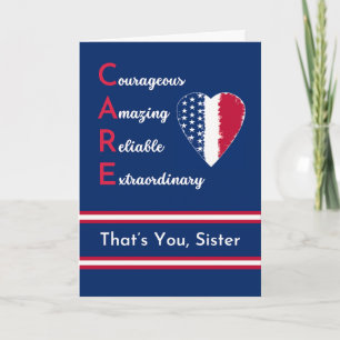 Sister Nurses Day Patriotic with CARE and Heart Card