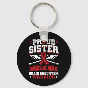 Sister Of A Brain Aneurysm Warrior Burgundy Ribbon Keychain