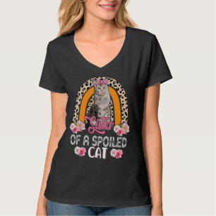 Sister Of A Spoiled Cat Cute Flowers Leopard Rainb T-Shirt