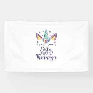 Sister Of A Threenager Girl 3rd Birthday Unicorn P Banner