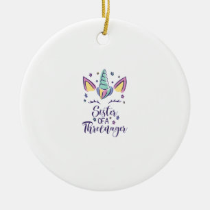 Sister Of A Threenager Girl 3rd Birthday Unicorn P Ceramic Ornament