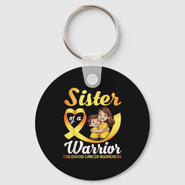 Sister Of A Warrior Childhood Cancer Awareness Bro Keychain (Front)