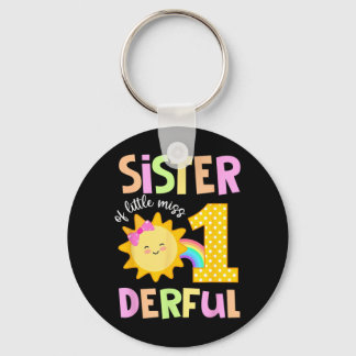 Sister Of Little Miss Onederful First Birthday Sun Keychain