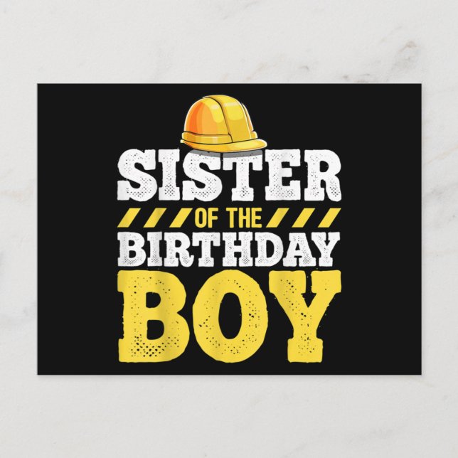 Sister of the Birthday Boy Construction Birthday Postcard (Front)