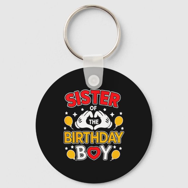 Sister Of The Birthday Boy Family Matching Dad Mom Keychain (Front)