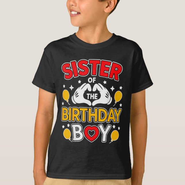 Sister Of The Birthday Boy Family Matching Dad Mom T-Shirt (Front)