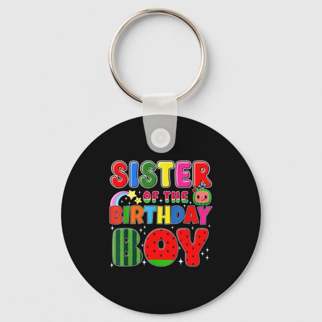 Sister Of The Birthday Boy Melon Family Matching F Keychain (Front)