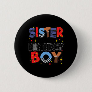 Sister Of The Birthday Boy Racing Car Family Party Button