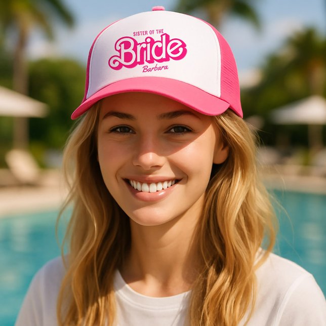Sister Of The Bride Pink Bachelorette Barb Trucker Hat (Creator Uploaded)