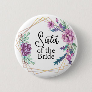 Sister of the Bride Purple Floral Wedding Button