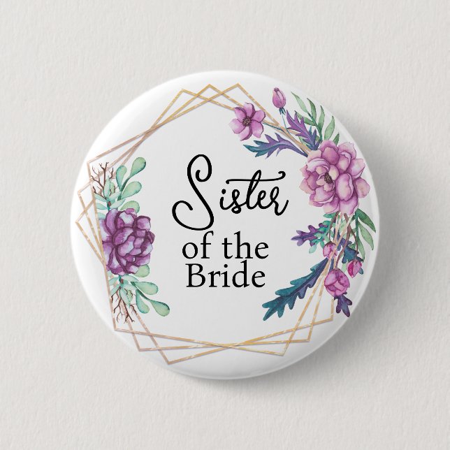 Sister of the Bride Purple Floral Wedding  Button (Front)