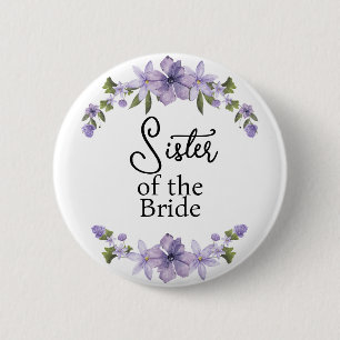 Sister of the Bride Purple Floral Wedding Button