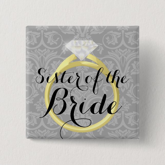 Sister of the Bride Ring Wedding Party Button (Front)