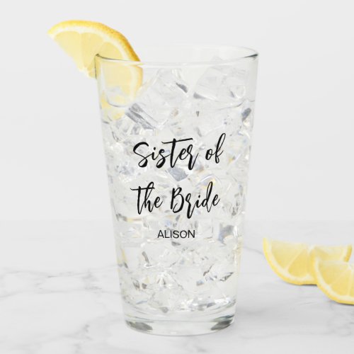 Sister of the Bride Wedding Black White Glass Cup