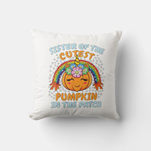Sister Of The Cutest Pumpkin In The Patch Unicorn  Throw Pillow