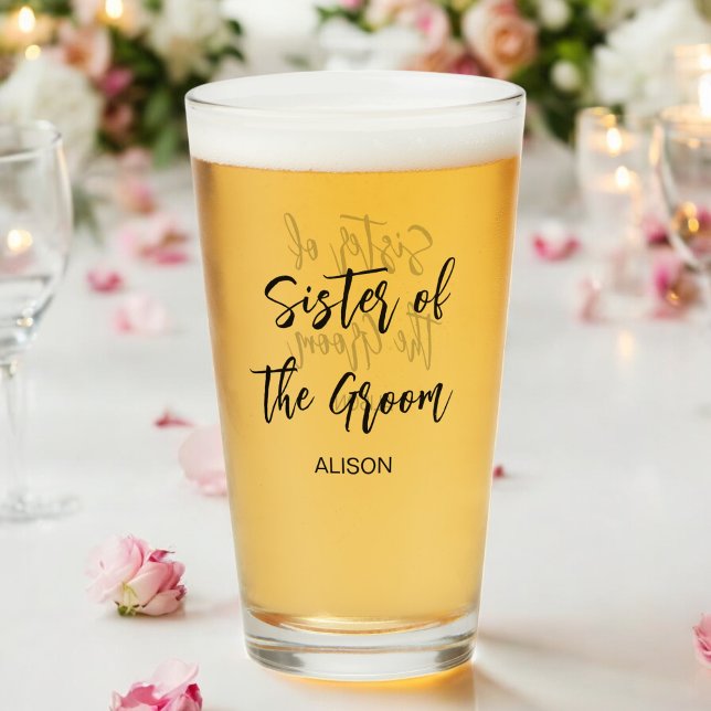 Sister of the Groom Wedding Black White Glass Cup (Creator Uploaded)