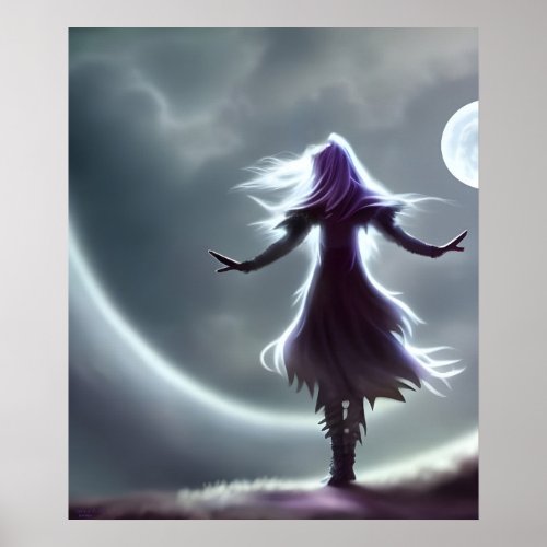 Sister of the Moon AI Fantasy Digital Art Print