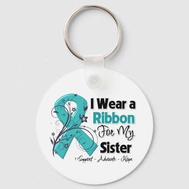 Sister - Ovarian Cancer Ribbon Keychain (Front)