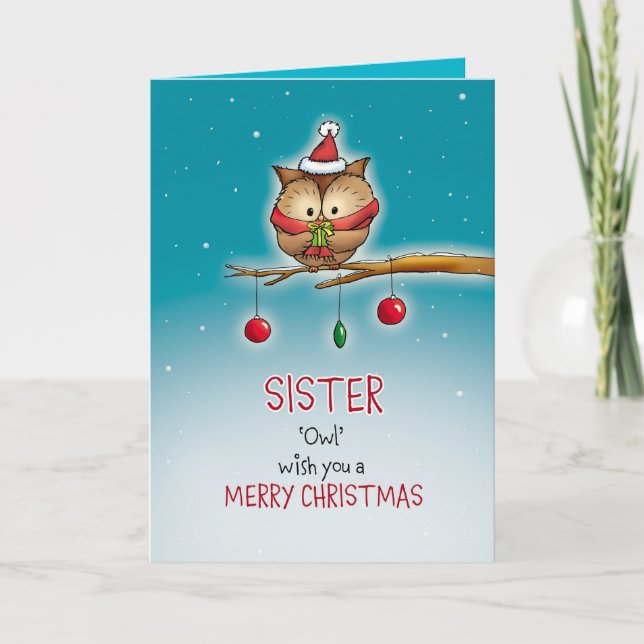 Sister, owl wish you a Merry Christmas Holiday Card (Front)
