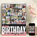 Sister Photo Collage 31 Picture Happy Birthday Card<br><div class="desc">Create your own big happy birthday card. The photo template is ready for you to add 31 of your favorite pictures, 30 of which are displayed in square / instagram format in a simple grid style photo collage and the main one is in frameworthy portrait format on the inside. The...</div>