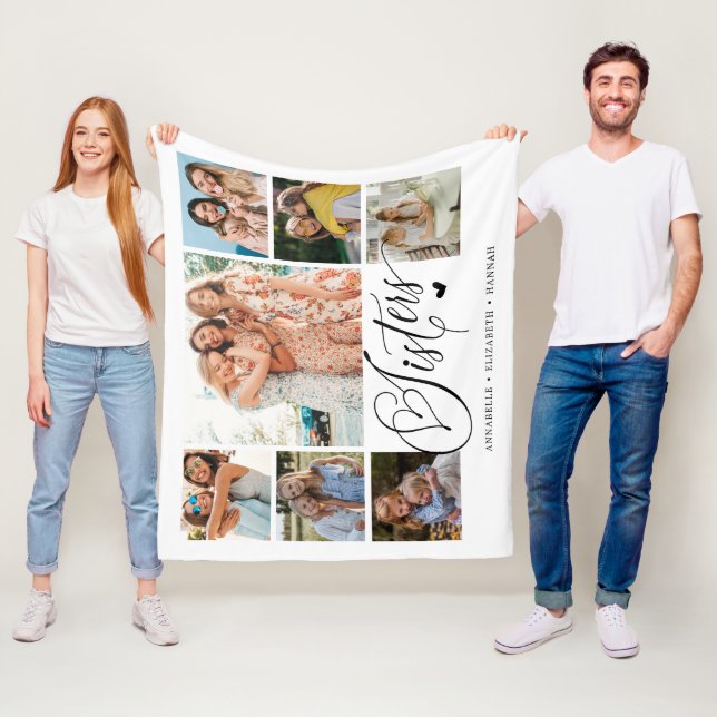 Sister Photo Collage Typography Keepsake  Fleece Blanket (In Situ)