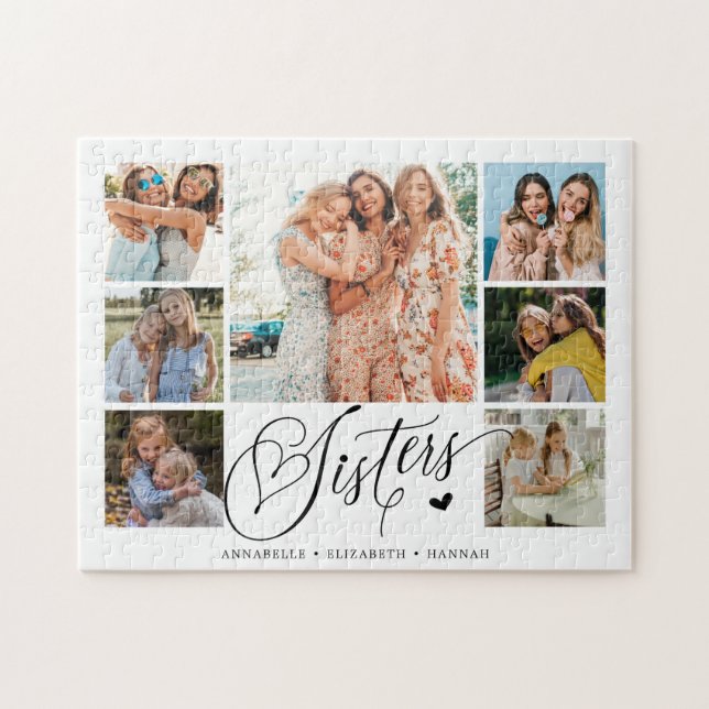 Sister Photo Collage Typography Keepsake Jigsaw Puzzle (Horizontal)