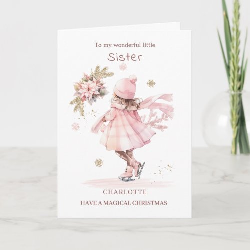 Sister Pink Christmas Little Girl  Holiday Card