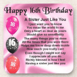 Sister Poem  -  16th Birthday Coaster<br><div class="desc">A great gift for a sister on her 16th birthday</div>