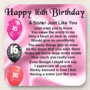 Sister Poem  -  16th Birthday Coaster