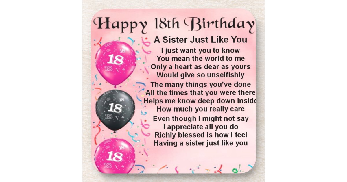 Sister Poem - 18th Birthday Design Coaster | Zazzle