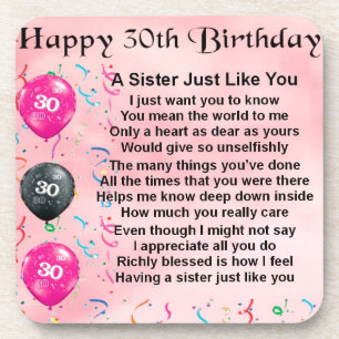 Sister Poem - 30th Birthday Design Coaster
