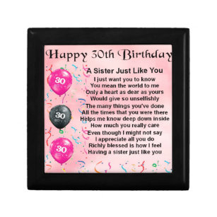 Sister Poem - 30th Birthday Design Jewelry Box